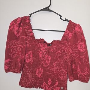 Floral Red Smocked Women's Top